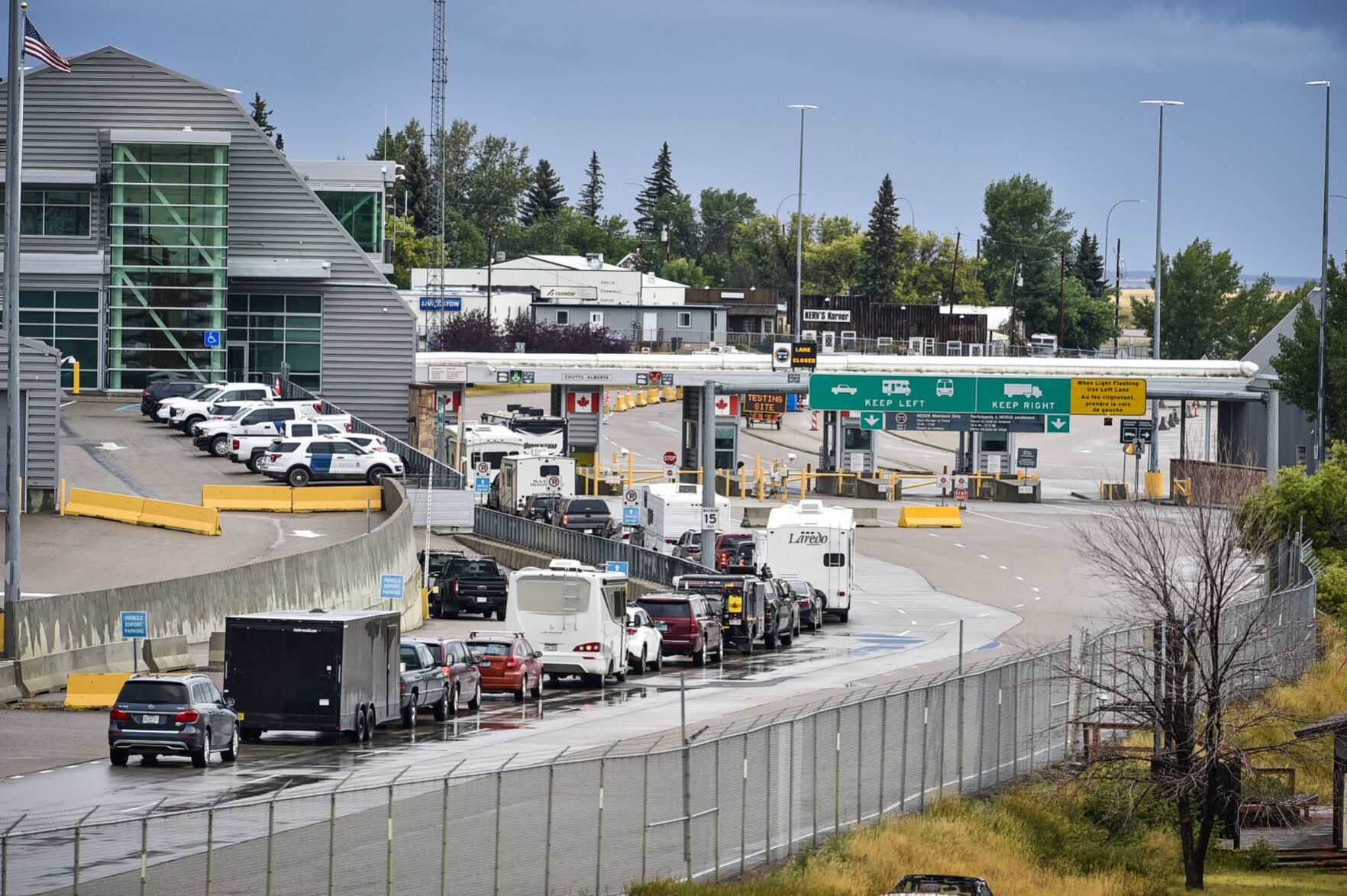 Vehicles line up at the Port of Sweetgrass